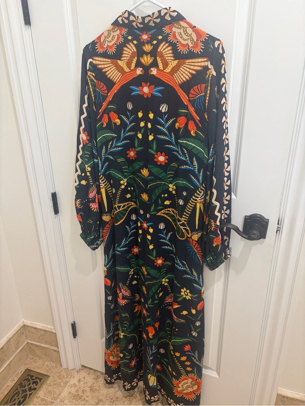 FARM Rio Black Maxi Shirt Dress with Orange Yellow Green and Blue Floral Print - Picture 5 of 7